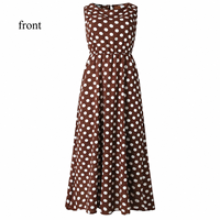 Robe longue décontractée vintage fendue à pois boutonnée taille haute sans manches anti-plis coupe trapèze pour femme printemps-automne