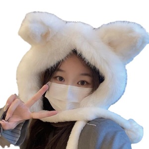 Bonnet en peluche avec oreilles de renard mignonnes, avec rabats pour les oreilles, chapeau d'hiver chaud pour femmes, style coréen, pour adultes, rose, blanc, gris, kaki, beige - Product Image 5