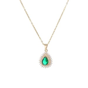 Collana con Pendente in Pietra Verde Smeraldo per Donne, Stile Vintage con Pavé, Catena alla Moda per Clavicola - Product Image 3