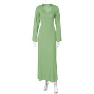 Manches longues manches <span class=keywords><strong>pagode</strong></span> couleur unie mode tricoté jupe longue ample jupe de fête cravate femme - Product Image 3