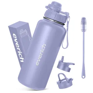 Everich 32oz esporte alça palha tampa thermo tanque parede dupla boca larga garrafas de água isolado estilo garrafas de água