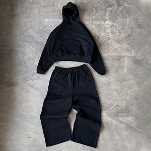Clothing Custom Blank <strong>Sweat</strong> Suits Two Piece <strong>Grey</strong> Jogging Suit Men Contrast Stitch Straight Leg Baggy Sweatpants and Hoodie Set - Product Image 3
