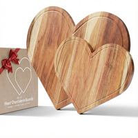 Houten snijplank met gepersonaliseerd logo, nieuw acaciahout, hartvormig, dubbelzijdig, serveerplank, dinerbord, Moederdag cadeau