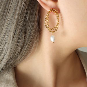 Joyería de Moda, Acero Inoxidable Impermeable, Chapado en Oro de 18k, Aretes Colgantes con Perlas, Lujo para Mujer - Product Image 3