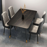 Ensemble de table à manger rectangulaire en pierre, moderne, écologique, stable et durable, 4 places, avec chaises imperméables pour la salle à manger