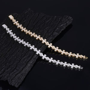 NUOYA gelang 12mm mewah untuk wanita, gelang zirkon kubik penuh desain silang zirkon gelang berlapis emas <span class=keywords><strong>18K</strong></span> perhiasan Iced Out - Product Image 4