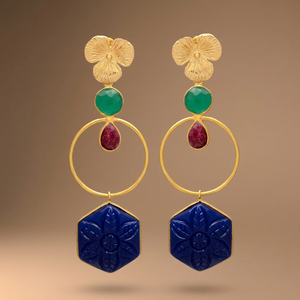 Pendientes Colgantes de Latón Chapado en Oro Hechos a Mano con Piedras Preciosas Étnicas para Fiestas y Moda - Product Image 3