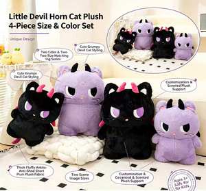 Peluche chaton démon mignon, peluche courte et moelleuse anti-chute, jouet en peluche personnalisé, décoration de canapé, cadeau d'Halloween, vente en gros - Product Image 1