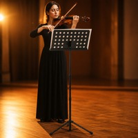 Statif Musik Teleskopik yang Dapat Disesuaikan, Warna Hitam Matte, dari Logam, dengan Klip Lampu, Tripod Lipat untuk Berlatih