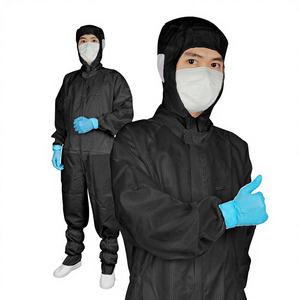 <span class=keywords><strong>ESD</strong></span>ストライプスタイル帯電防止黒色軽量クリーンルームカバーオール（耳ネット付き、電子工場向け） - Product Image 1