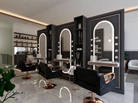 Meuble de présentation personnalisé pour salon de beauté, comptoir de vente avec dessus en pierre et éclairage LED pour magasin de salon