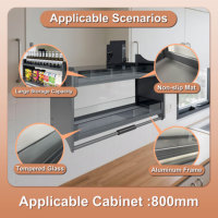 Cesto Deslizante Ajustável de Vidro Temperado com Design Moderno para Armário de Cozinha - Modelo GDB-800