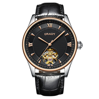 Montre mécanique pour homme, logo personnalisé, date automatique, vente en gros, étanche, lumineuse, bracelet en cuir véritable, montre-bracelet limitée
