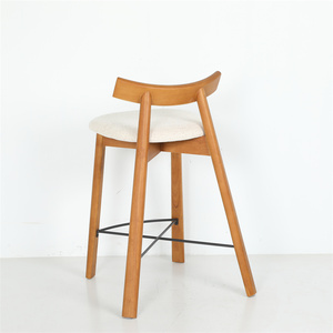 Luxury-Inspired Modern Nordic Fabric &amp; Wooden <strong>High</strong> <strong>Back</strong> Bar <strong>Stool</strong> for Home Bar Hotel Open Kitchen - Product Image 4