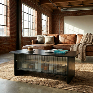 Modern Minimalist Coffee <b>Table</b> 47 Inch Rectangular Glass Sliding Door Storage Living Room Bedroom - Product Image 3