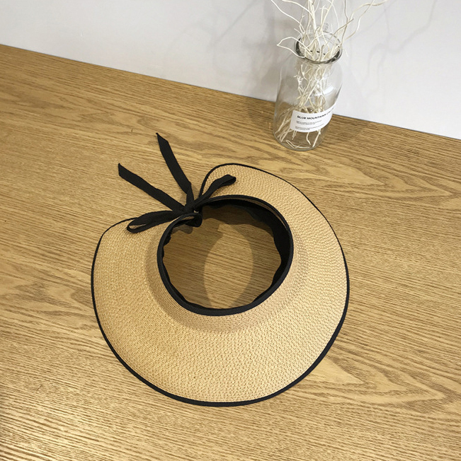 FF1480 Summer Women Straw Sun Visor Hat Travel Ponytail Wide  display picture 3