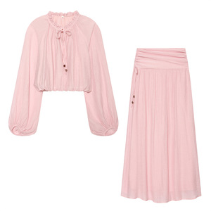 Ensemble haut et jupe oversize à volants pour femme, style décontracté et tendance, tailles XS S M L, avec étiquette, ventes Europe et Amérique - Product Image 5