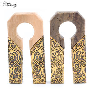 Alisouy 1 pezzo Retro arco in legno naturale lega motivo fiore orecchio espansore barella spina calibri orecchino corpo Piercing gioielli - Product Image 1