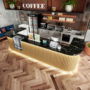 Mostrador de Cafetería Minimalista Moderno y Ecológico con Pantalla LED |   Mostrador de Bebidas Comercial Personalizado para Exhibición en Tiendas - Product Image 3