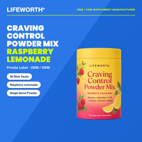 LIFEWORTH Poudre de mélange pour contrôle des envies, saveur Framboise-Limonade, 6 g, Référence, 30 sachets individuels, Formule à base de plantes, Poids 6 g