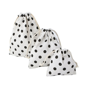 Sacs de maquillage pliables réutilisables personnalisés, en coton noir avec logo imprimé, fermeture à cordon, anti-poussière, recyclables - Product Image 2
