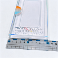 Boîte d'emballage transparente en PET pour téléphone, boîte de présentation holographique arc-en-ciel avec bord laser, boîte de vente au détail avec languette de suspension pour l'électronique grand public