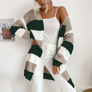 Chandail à blocs de couleurs pour femmes, manteau d'extérieur à manches longues, cardigan tricoté en vrac ouvert sur le devant, nouvel arrivage - Product Image 2