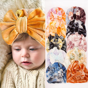 Gorro de terciopelo bonito para bebés, niñas y niños al por mayor, nuevo gorro teñido con lazo para niños, gorros de punto para niños, Jersey cálido, gorro turbante personalizado - Product Image 5