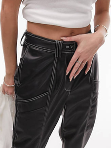 <span class=keywords><strong>Pantaloni</strong></span> in <span class=keywords><strong>Ecopelle</strong></span> da Donna, Vita Alta <span class=keywords><strong>con</strong></span> Cuciture a Contrasto, <span class=keywords><strong>Pantaloni</strong></span> Neri in PU <span class=keywords><strong>con</strong></span> <span class=keywords><strong>Tasche</strong></span>, Costume Personalizzato - Product Image 5