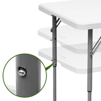 Klapptisch mit Verstellbarer Höhe 3-Stufiger Faltbarer Tisch mit HDPE-Oberfläche Stahlbeine Tragbarer 4-Fuß-Klapptisch für Picknick