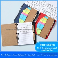 Carnet personnalisé avec règle semi-circulaire et notes adhésives, journal en papier kraft à spirale avec stylo, papeterie promotionnelle, cadeaux d'entreprise