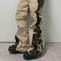 Jean évasé camouflage patchwork pour homme, coupe large, avec empiècements contrastants, style Y2K Hip Hop Streetwear, OEM ODM Marque Privée Personnalisée