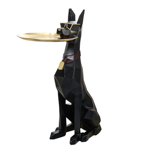 Bandeja de resina de perro <span class=keywords><strong>Doberman</strong></span> pintada a mano, escultura, estatua decorativa de Animal grande para el hogar, para sala de estar, centro de mesa, regalo - Product Image 1
