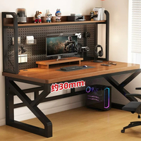 Bureau en noyer noir, bureau d'ordinateur avec plateau en bois et structure en métal noir, poste de travail moderne