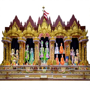 Gran Mandir Dorado de Madera para Salas de Satsang y Templos, Mandir Tradicional Hindú para Pooja en Madera de Teca Sólida con Cúpulas - Product Image 1