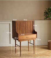 Coiffeuse de style Mid-Century en bois massif avec portes à battants, en Noyer et Chêne Blanc, meuble de maquillage rétro