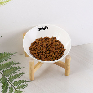 Bol en céramique pour chat avec support en bois, plat surélevé pour l'alimentation des chats et des petits chiens, bol unique pour nourriture et eau pour animaux de compagnie - Product Image 4