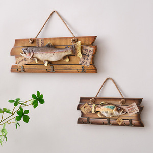 Wooden Hanging Fish <b>Wall</b> Decor Coat <b>Hooks</b> Pine Material Rectangle Shape <b>Wall</b> Mounted For Behind Doors Or On <b>Walls</b> - Product Image 2