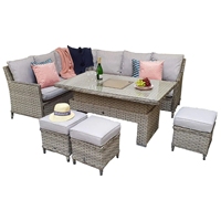 Ensemble de canapé d'angle 7 places en aluminium pour extérieur avec coussins, seau à glace et table, idéal pour cour et ferme, résistant à l'eau et aux UV