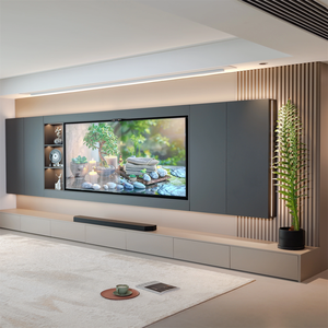 Cabinet TV <span class=keywords><strong>in</strong></span> legno personalizzato <span class=keywords><strong>in</strong></span> Premium grigio e Beige con striscia LED di illuminazione Design moderno salvaspazio per salotti - Product Image 1