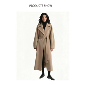 Prix d'usine Manteau d'hiver <span class=keywords><strong>court</strong></span> <span class=keywords><strong>beige</strong></span> pour <span class=keywords><strong>femme</strong></span> en laine 100% double face avec ceinture, style <span class=keywords><strong>trench</strong></span>, chaud et écologique (OEM ODM) - Product Image 3