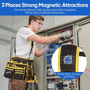 Cintura Porta Attrezzi Magnetica Resistente da Uomo con 28 Tasche, Regolabile 81-168 cm per Carpentieri, Elettricisti e Falegnami - Product Image 5