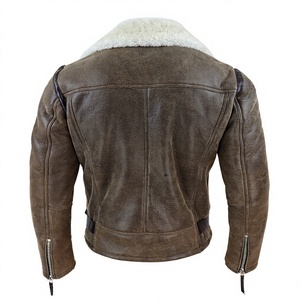 Chaqueta de Motociclista para Hombre, Diseño Personalizado, Cuero de Gamuza Marrón, Cuello de Piel Sintética, Cierre de Cremallera, Resistente al Viento, Abrigo de Invierno para Motociclista - Product Image 4