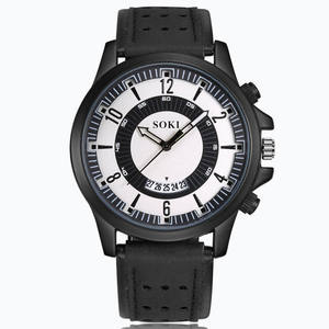 Nuevo <span class=keywords><strong>reloj</strong></span> de cuarzo deportivo <span class=keywords><strong>SOKI</strong></span> para hombre, caja de aleación de moda con banda de cuero, esfera de cristal, ventana, <span class=keywords><strong>reloj</strong></span> con calendario para estudiantes - Product Image 4