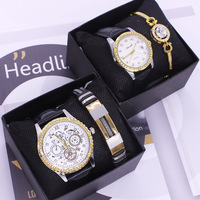 Ensemble de montres-bracelets pour couple tendance avec boîte, belle montre à quartz avec calendrier, idéale pour les couples