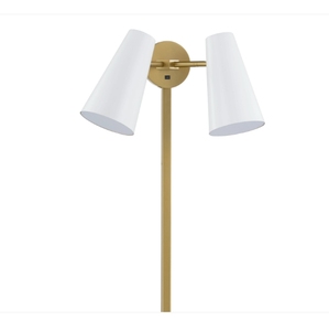 Double Matt Gold Iron Wall Lamp with Two Linen Lampshade for Hotel Bedside <b>Lighting</b> - Product Image 1