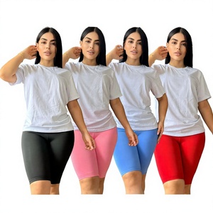 Round-neck Solid Casual Short-sleeve Top and Highly Elastic Wrinkle-resistant Quick-drying Cotton Yoga <b>Capri</b> <b>Pants</b> Set Q6351 - Product Image 1