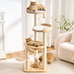 Wholesale 49 Inch Solid Oak Multi Level Tower Hammocks OEM ODM Custom Logo Sisal <b>Scratching</b> <b>Post</b> Modern Luxury Indoor - Product Image 2