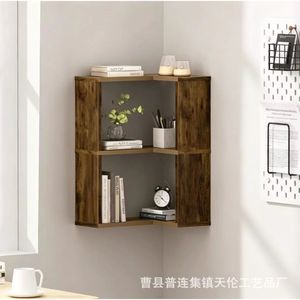 Wooden <b>corner</b> bookshelf, wall-mounted simple bookcase, home decoration storage rack, multi-layer <b>corner</b> storage <b>cabinet</b> - Product Image 4