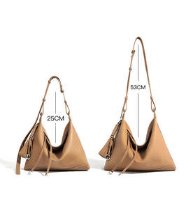 Sac à bandoulière en cuir véritable grande capacité pour femme, style rétro, personnalisable, avec fermeture éclair - Product Image 4